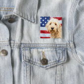 Goldendoodle met Amerikaanse vlag Vierkante Button 5,1 Cm (In situ)