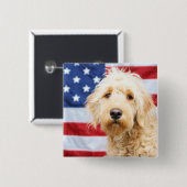 Goldendoodle met Amerikaanse vlag Vierkante Button 5,1 Cm (Voorkant /achterkant)