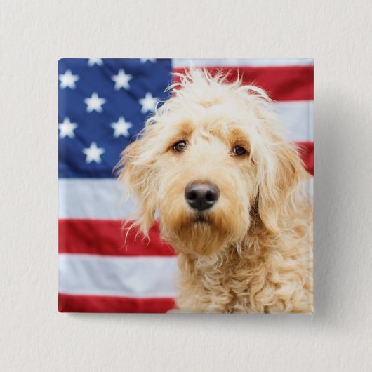 Goldendoodle met Amerikaanse vlag Vierkante Button 5,1 Cm (Voorkant)