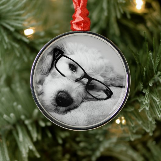 Goldendoodle met bril metalen ornament (Boom)