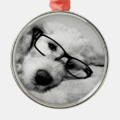 Goldendoodle met bril metalen ornament (Voorkant)