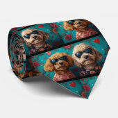Goldendoodle met hart Rozen Valentijnsdag Stropdas (Opgerold)