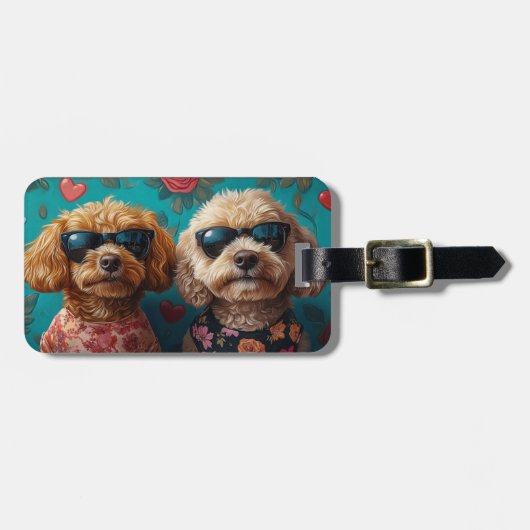 Goldendoodle met hartrozen Valentijnsdag Bagagelabel (Voorkant horizontaal)