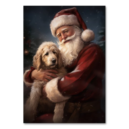 Goldendoodle met kerstman Feestelijke kerst Kaart (Voorkant)
