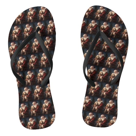 Goldendoodle met kerstman Festieve Kerst Teenslippers (Voetbed)