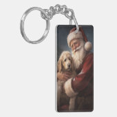 Goldendoodle met kerstman Festive Kerstmis Sleutelhanger (Voorkant Links)