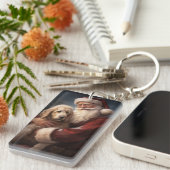 Goldendoodle met kerstman Festive Kerstmis Sleutelhanger (Voorkant Rechts)
