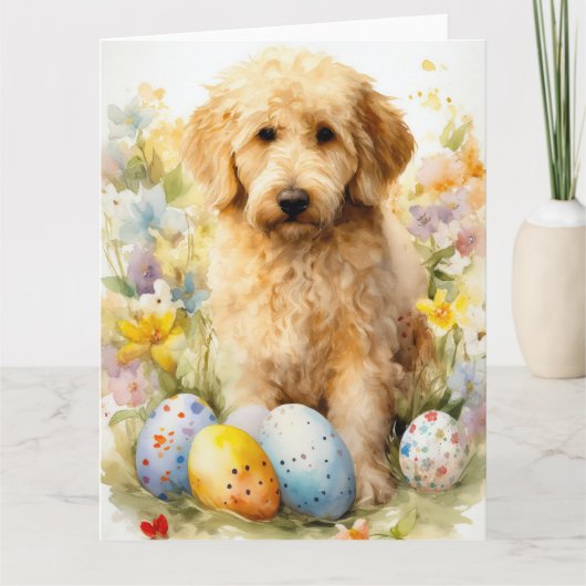 Goldendoodle met paaseieren kaart (Voorkant)
