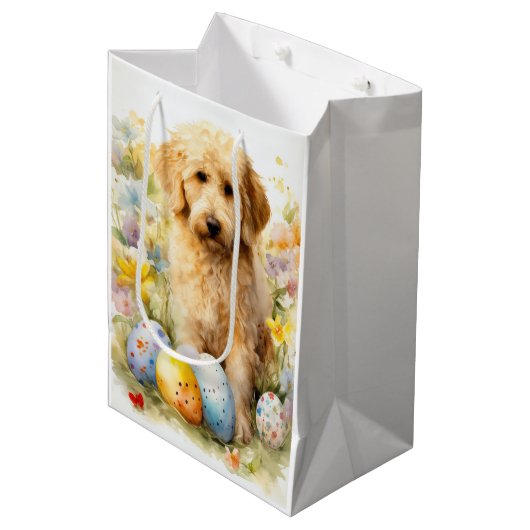 Goldendoodle met paaseieren medium cadeauzakje (Voorkant Gekanteld)