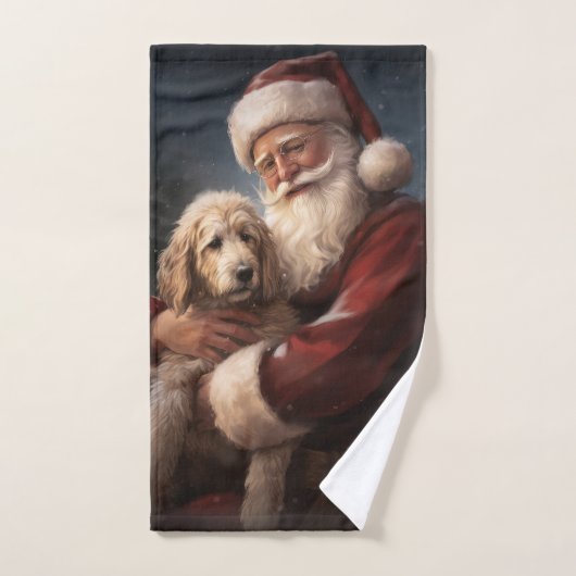 Goldendoodle Met Sinterklaas Feestelijke Kerstmis Bad Handdoek (Handdoek)