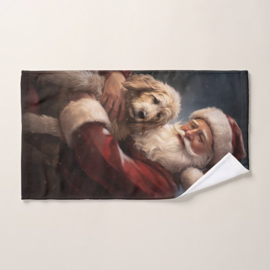 Goldendoodle Met Sinterklaas Feestelijke Kerstmis Bad Handdoek (Handdoek)