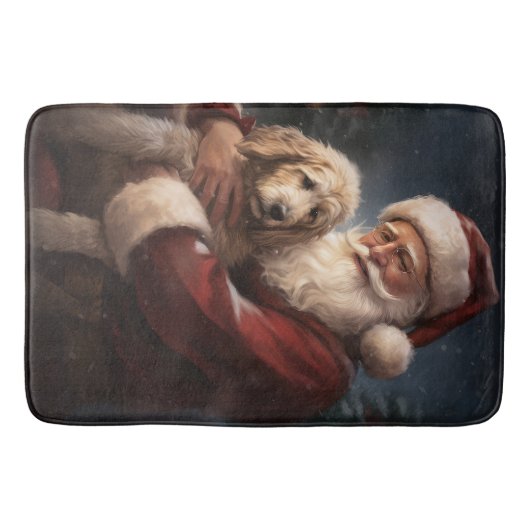 Goldendoodle Met Sinterklaas Feestelijke Kerstmis Badmat (Voorkant)