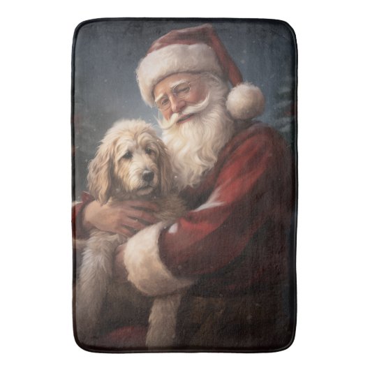 Goldendoodle Met Sinterklaas Feestelijke Kerstmis Badmat (Voorkant Verticaal)