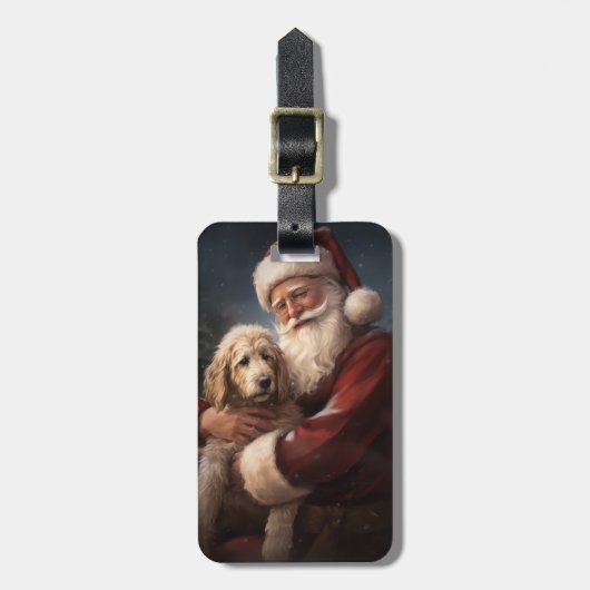 Goldendoodle Met Sinterklaas Feestelijke Kerstmis Bagagelabel (Voorkant verticaal)