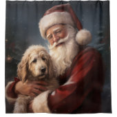 Goldendoodle Met Sinterklaas Feestelijke Kerstmis Douchegordijn (Voorkant)