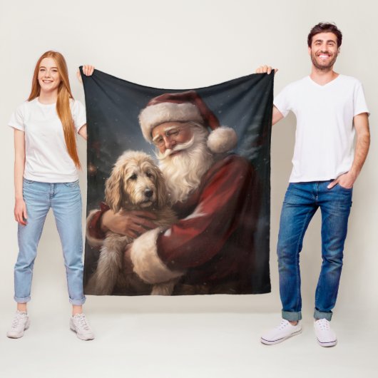Goldendoodle Met Sinterklaas Feestelijke Kerstmis Fleece Deken (In situ)