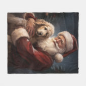 Goldendoodle Met Sinterklaas Feestelijke Kerstmis Fleece Deken (Voorkant (Horizontaal))