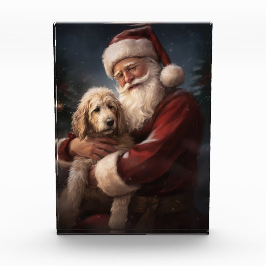 Goldendoodle Met Sinterklaas Feestelijke Kerstmis Fotoblokken (Voorkant)