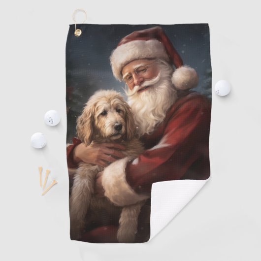 Goldendoodle Met Sinterklaas Feestelijke Kerstmis Golfhanddoek (Insitu)