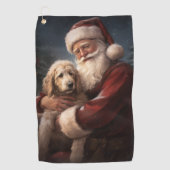 Goldendoodle Met Sinterklaas Feestelijke Kerstmis Golfhanddoek (Voorkant)