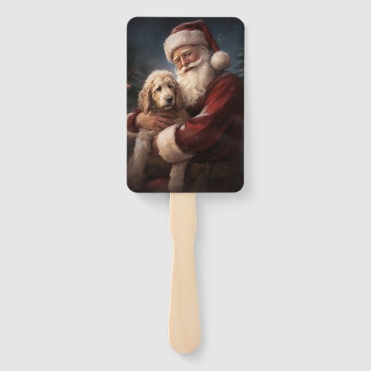 Goldendoodle Met Sinterklaas Feestelijke Kerstmis Handwaaier (Achterkant)