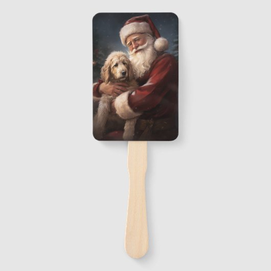 Goldendoodle Met Sinterklaas Feestelijke Kerstmis Handwaaier (Voorkant)