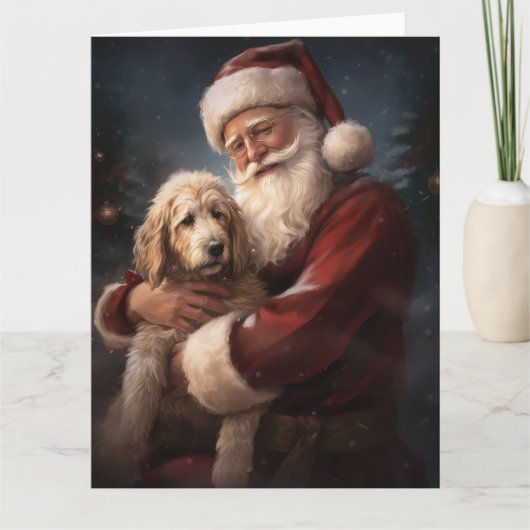 Goldendoodle Met Sinterklaas Feestelijke Kerstmis Kaart (Voorkant)