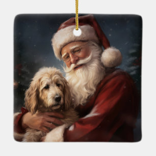Goldendoodle Met Sinterklaas Feestelijke Kerstmis Keramisch Ornament
