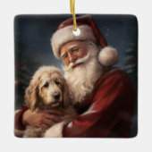 Goldendoodle Met Sinterklaas Feestelijke Kerstmis Keramisch Ornament (Voorkant)