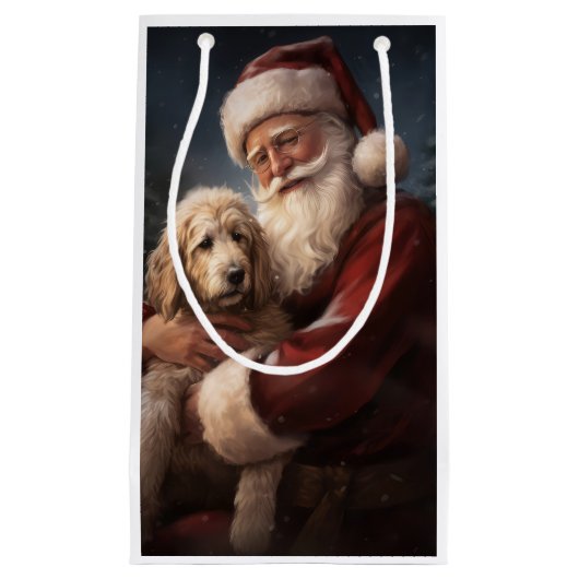 Goldendoodle Met Sinterklaas Feestelijke Kerstmis Klein Cadeauzakje (Voorkant)