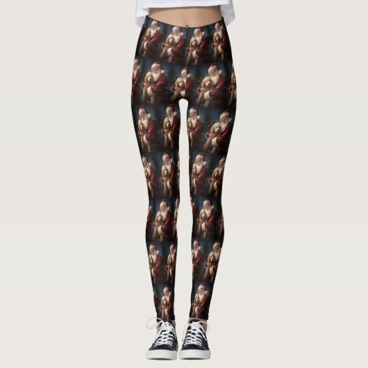 Goldendoodle Met Sinterklaas Feestelijke Kerstmis Leggings (Voorkant)