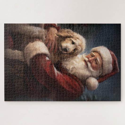 Goldendoodle Met Sinterklaas Feestelijke Kerstmis Legpuzzel (Horizontaal)