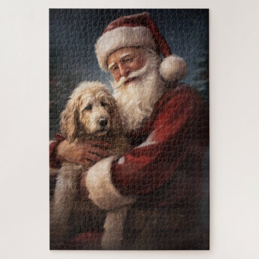 Goldendoodle Met Sinterklaas Feestelijke Kerstmis Legpuzzel (Verticaal)