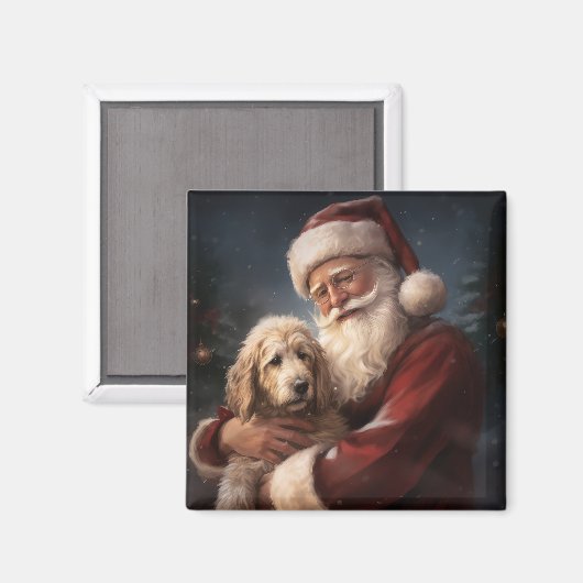 Goldendoodle Met Sinterklaas Feestelijke Kerstmis Magneet (Voorkant / Achterkant)