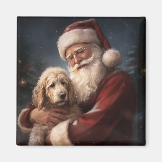 Goldendoodle Met Sinterklaas Feestelijke Kerstmis Magneet (Voorkant)