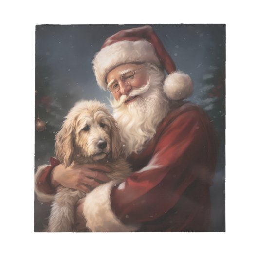 Goldendoodle Met Sinterklaas Feestelijke Kerstmis Notitieblok (Voorkant)