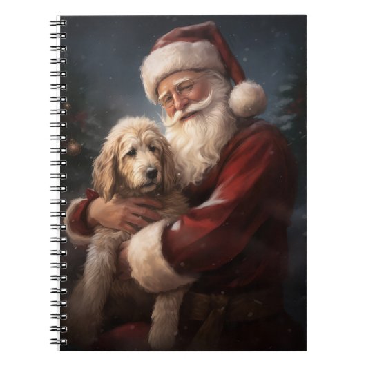 Goldendoodle Met Sinterklaas Feestelijke Kerstmis Notitieboek (Voorkant)