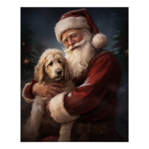Goldendoodle Met Sinterklaas Feestelijke Kerstmis Perfect Poster