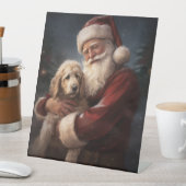 Goldendoodle Met Sinterklaas Feestelijke Kerstmis Reclamebord Met Voetstuk (Insitu)