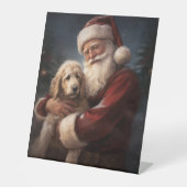 Goldendoodle Met Sinterklaas Feestelijke Kerstmis Reclamebord Met Voetstuk (Voorkant)