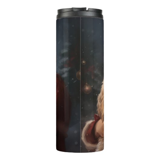 Goldendoodle Met Sinterklaas Feestelijke Kerstmis Thermosbeker (Achterkant)