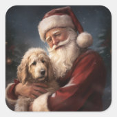 Goldendoodle Met Sinterklaas Feestelijke Kerstmis Vierkante Sticker (Voorkant)