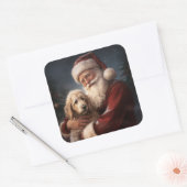 Goldendoodle Met Sinterklaas Feestelijke Kerstmis Vierkante Sticker (Envelop)