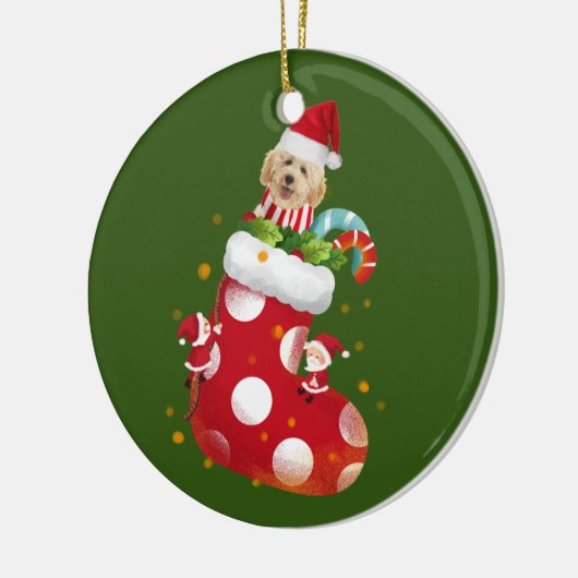 Goldendoodle met Socking Keramisch Ornament (Links)