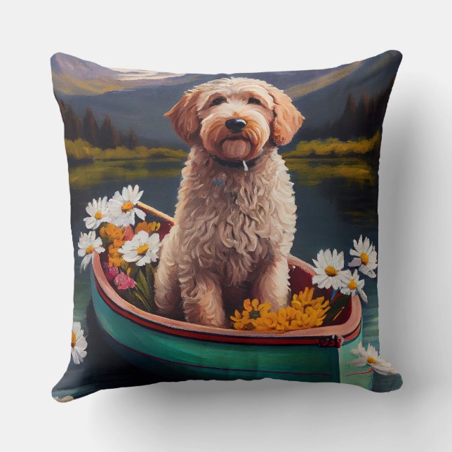 Goldendoodle op een peddel: Een landschappelijk av Kussen (Achterkant)