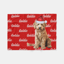 Goldendoodle op rode naam met kersthond fleece deken