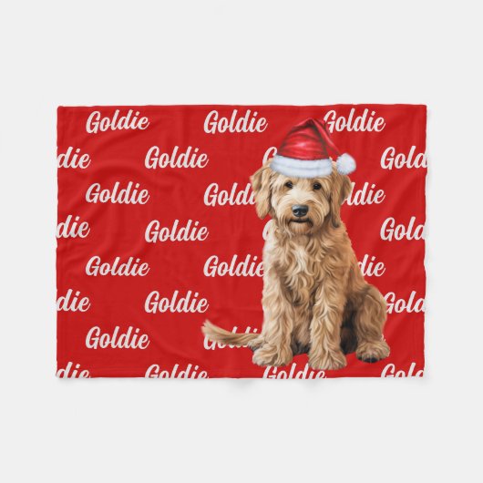 Goldendoodle op rode naam met kersthond fleece deken (Voorkant (Horizontaal))