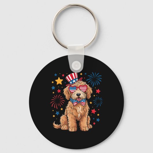 Goldendoodle Patriottisch 4 juli Golden Doodle D Sleutelhanger (Voorkant)