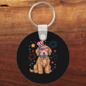Goldendoodle Patriottisch 4 juli Golden Doodle D Sleutelhanger (Voorkant)