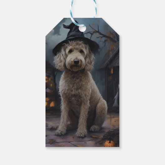 Goldendoodle pompoenen Halloween eng Cadeaulabel (Achterkant)
